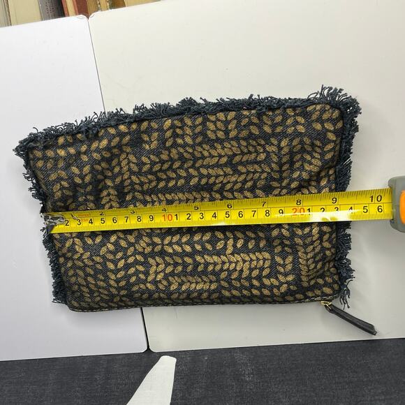 iNouiToosh Makeup Pouch Purse Metallic Leaves Gold Blue Fringe - Picture 7 of 8